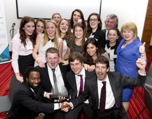 Enactus DCU celebrating their victory at the Enactus Ireland National Competition in May 2013 with Katie Taylor and Terence O’Rourke  