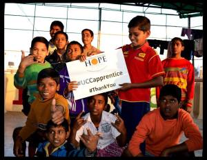 Street children in Kolkata thank the UCC Hope Foundation for the funds raised through the UCC Apprentice 2013.